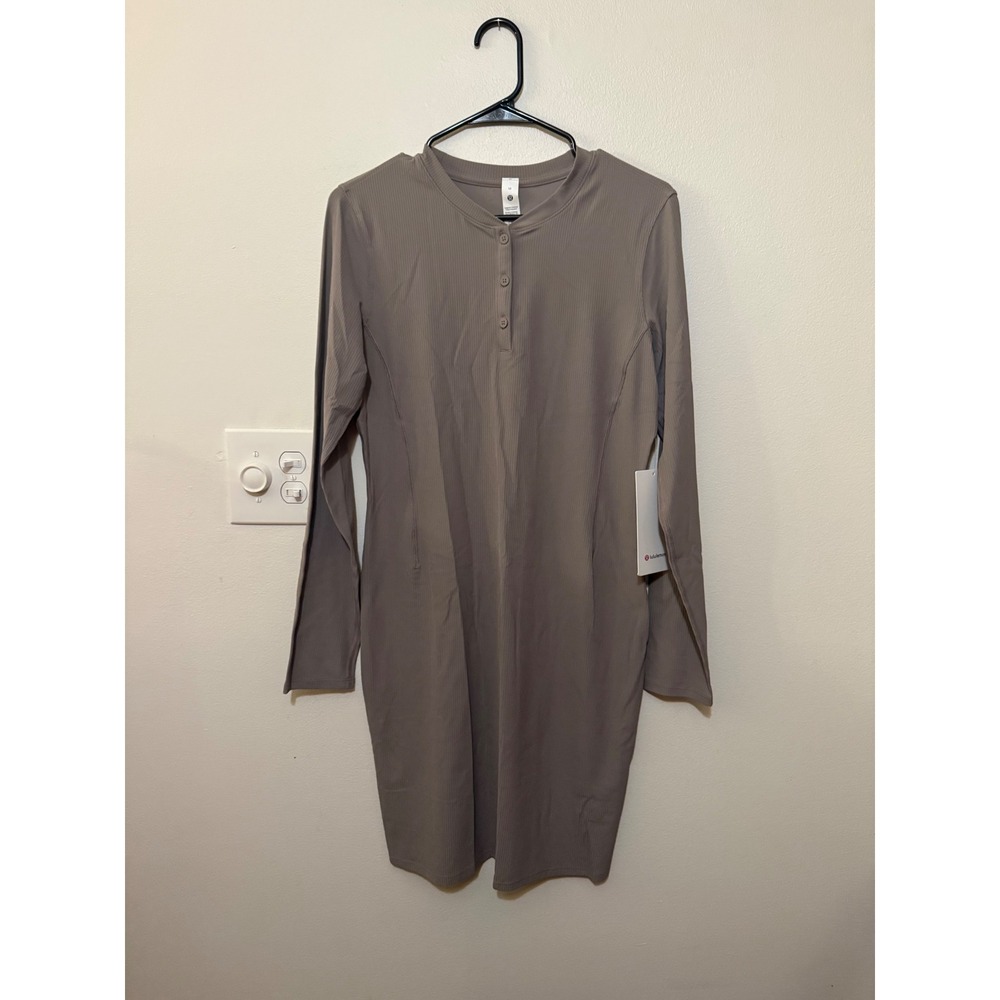 Lululemon All Align Rib LS Henley Dress Warm Ash Gray/Taupe Sz 10 NWT $128 MSRP